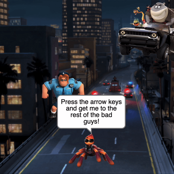 A sample project showing an animated gif featuring a game where Ms. Tarantula tries to avoid a cop in the city