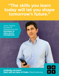 Downloadable PDF poster with a student holding a cellphone
