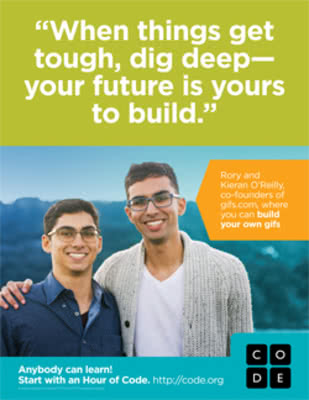 Downloadable PDF poster with two students smiling