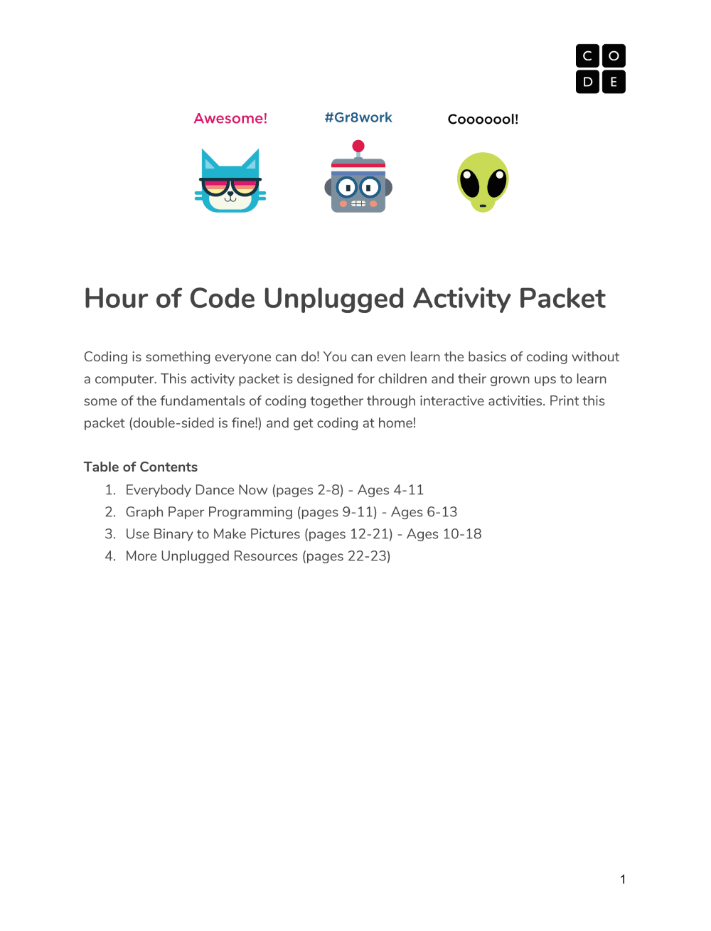 Unplugged activities for Hour of Code